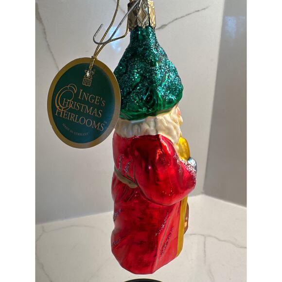 Rare Old World Christmas Santa Glitter Blown Glass Ornament Inge-Glas Germany - Picture 5 of 8